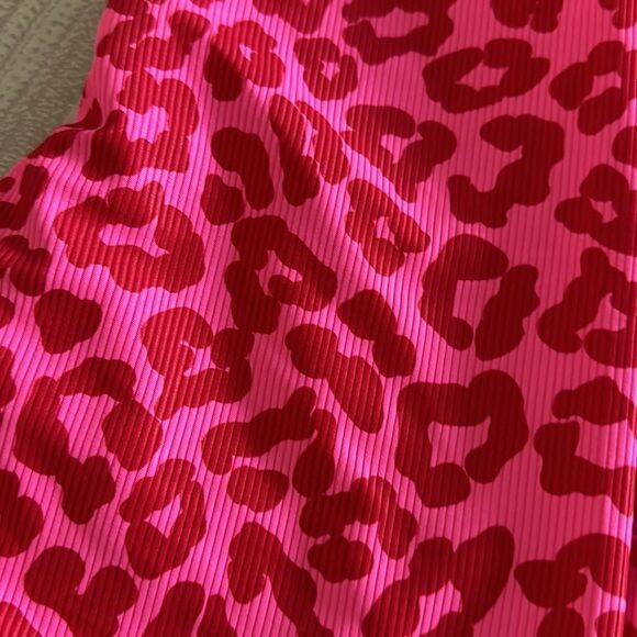 Beach Riot Women’s Pink with Red Animal Print Ribbed High Waisted Leggings - Picture 2 of 8